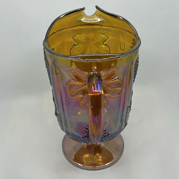 Vintage Indiana Gold Amber Carnival Glass Harvest Grape Pitcher - Picture 4 of 10